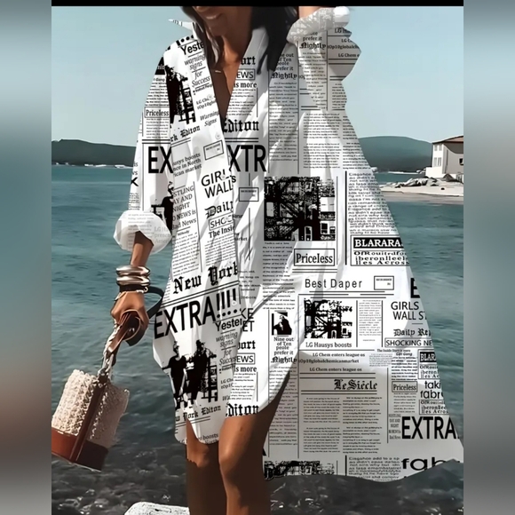 NIP Edgy , Designer, Spill The Tea , News Paper Print Dress - Picture 14 of 14